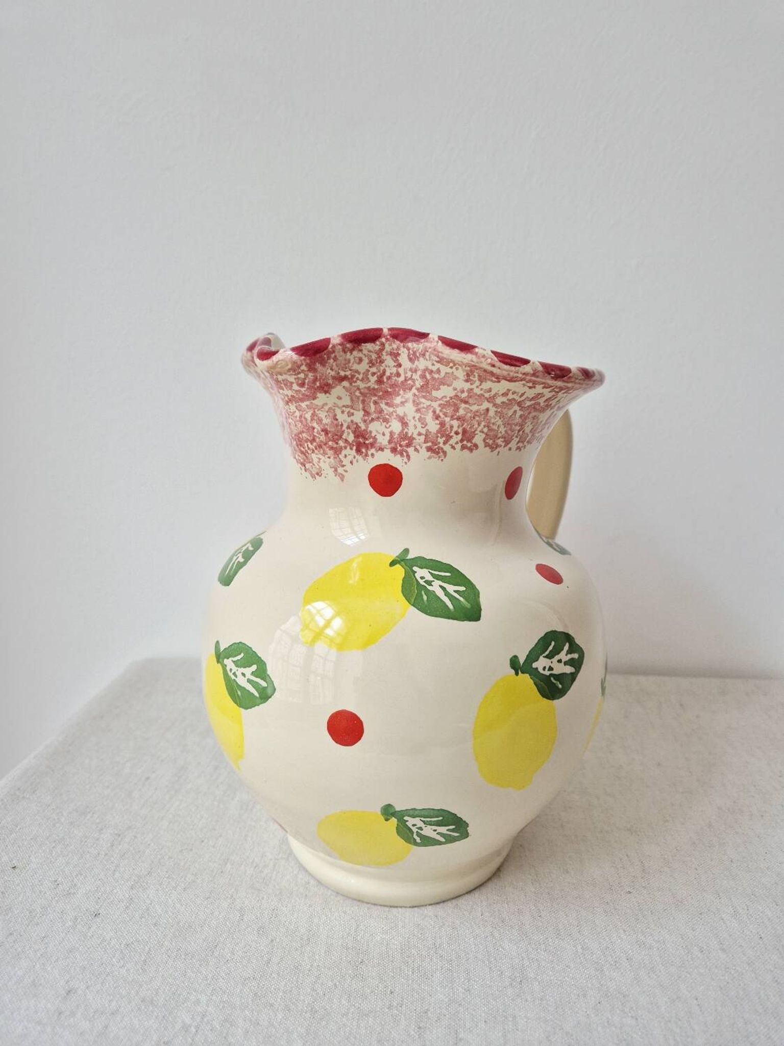 Vase/Pichet en céramique citron & pois - Vintage