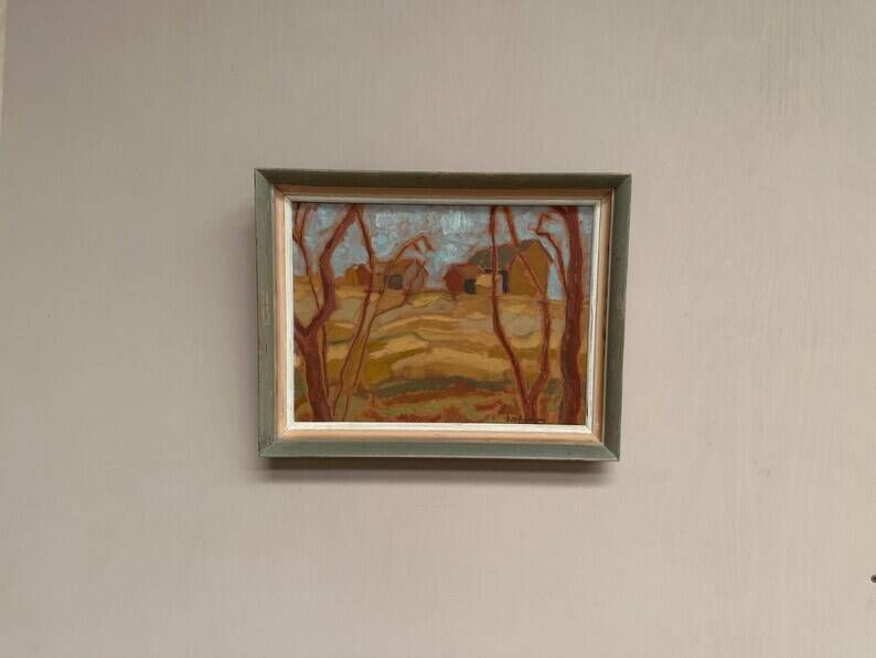 Original Swedish Oil on Panel – "Autumn Landscape" – Signed – Vintage and Framed – 46 × 36 cm (18.1" × 14.2")
