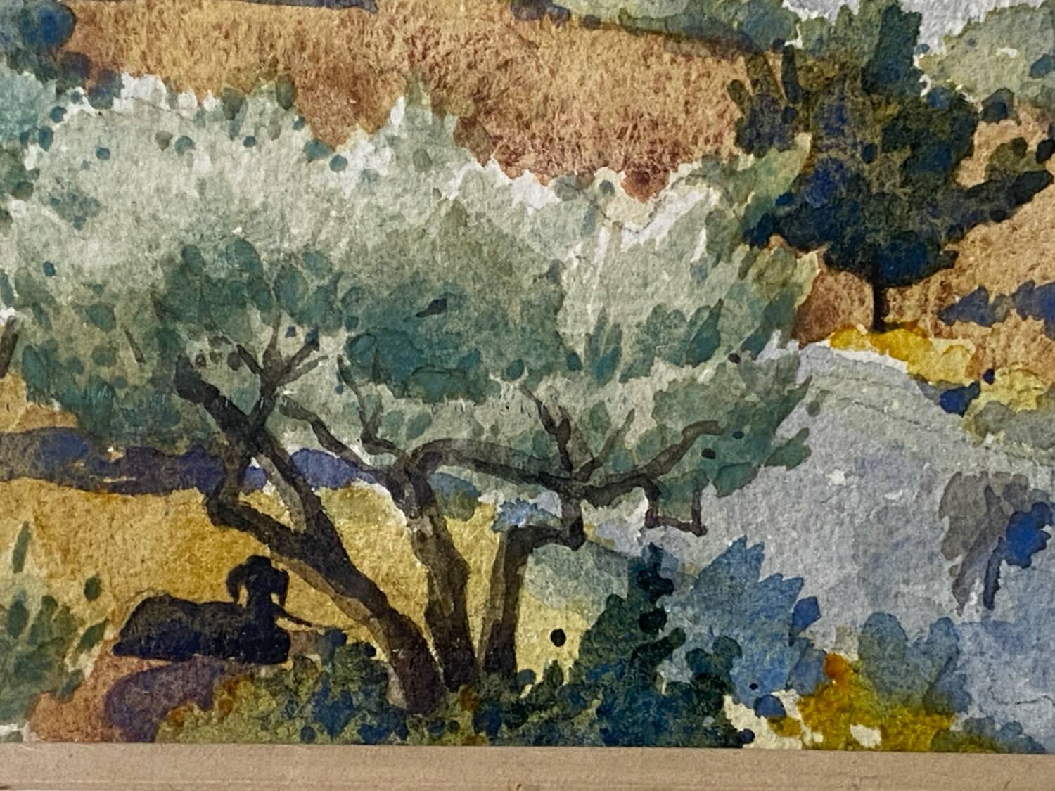 Watercolour landscape of Provence "the fort on the town", early 20th century.