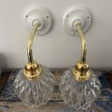 Set of two vintage sconces in chiseled glass