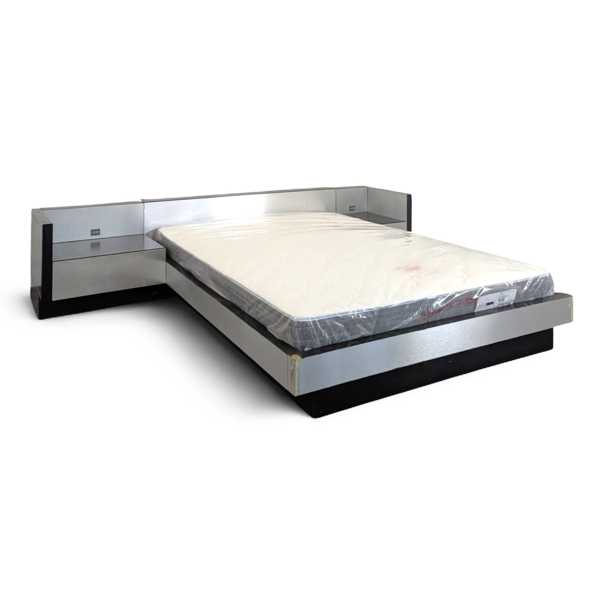 Roche Bobois Camora Nova brushed aluminum bed and bedside table