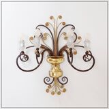 Wrought iron and glass wall light in the style of Maison Baguès