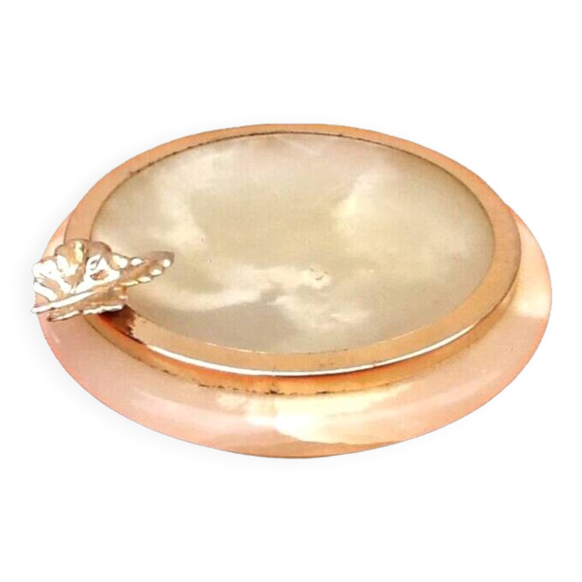 1970s Onyx ashtray with a gold metal rim.