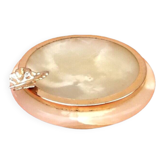 1970s Onyx ashtray with a gold metal rim.