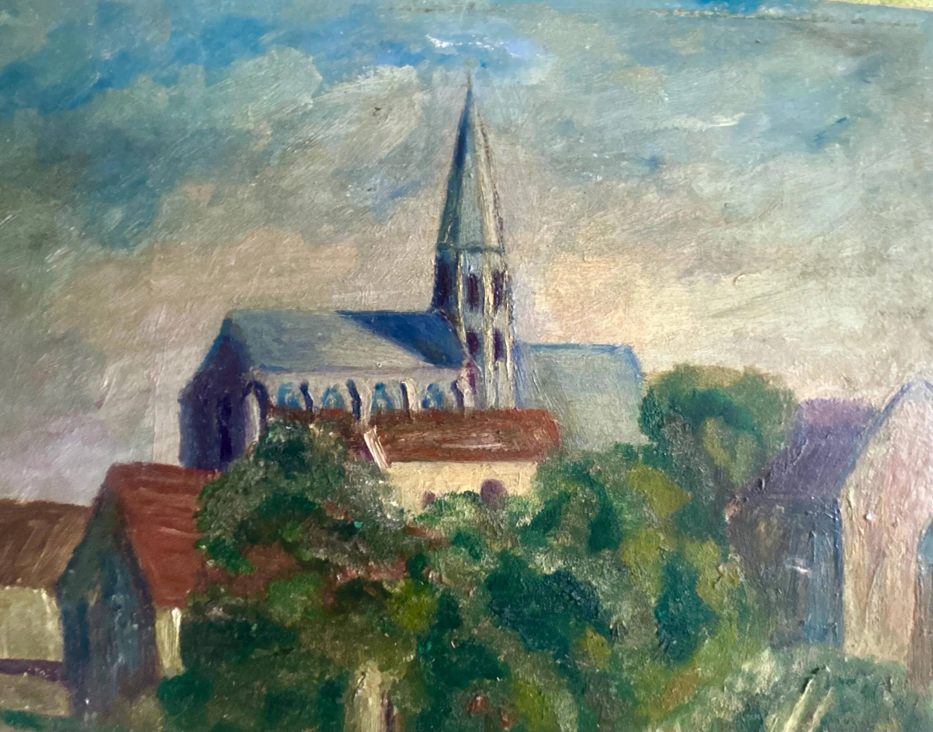 French Impressionistic Village Cottage Landscape Painting