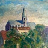 French Impressionistic Village Cottage Landscape Painting