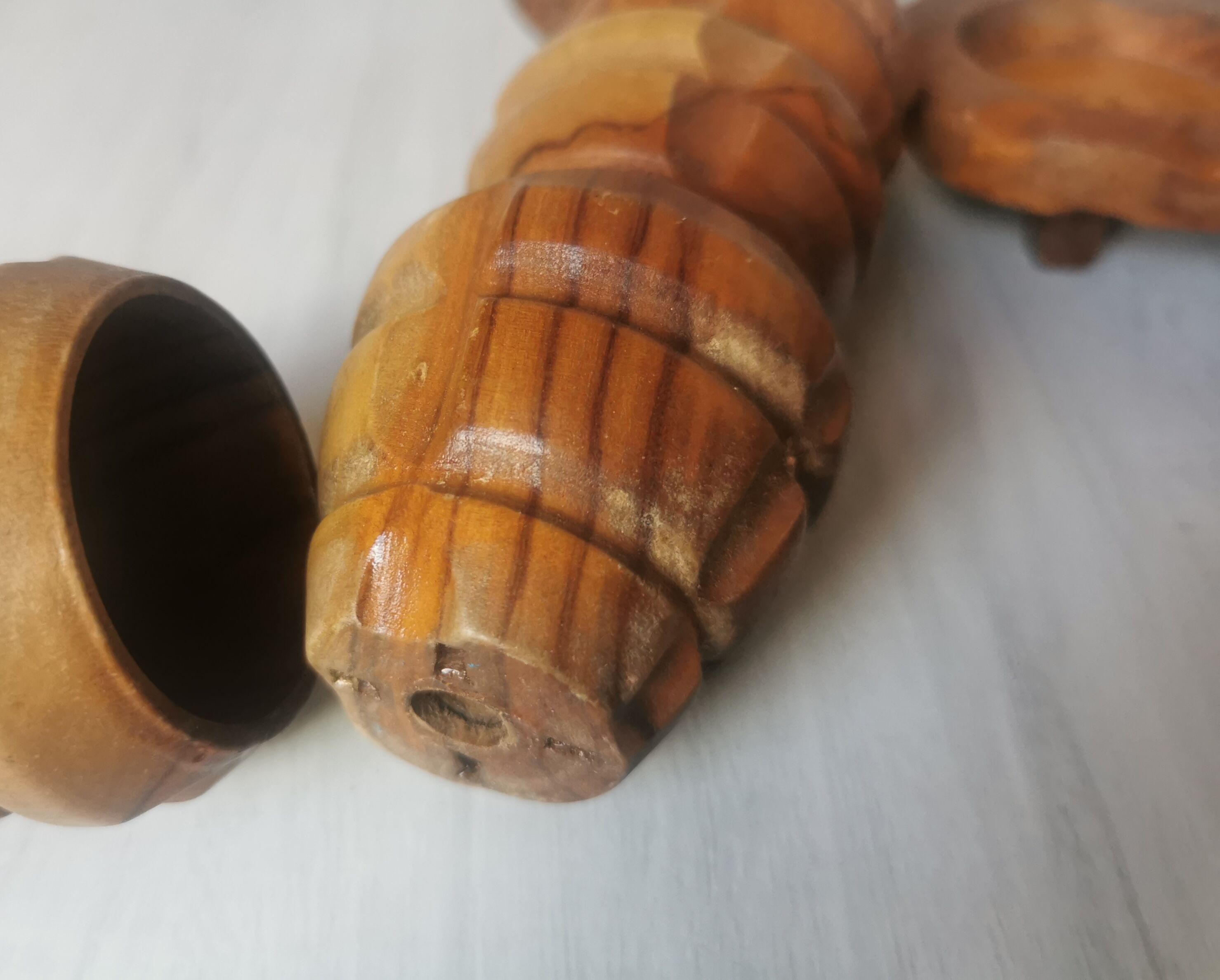 Carved wood shells salt and pepper shaker
