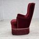 1970s, Danish armchair, cherry-red furniture velour, ash wood legs.