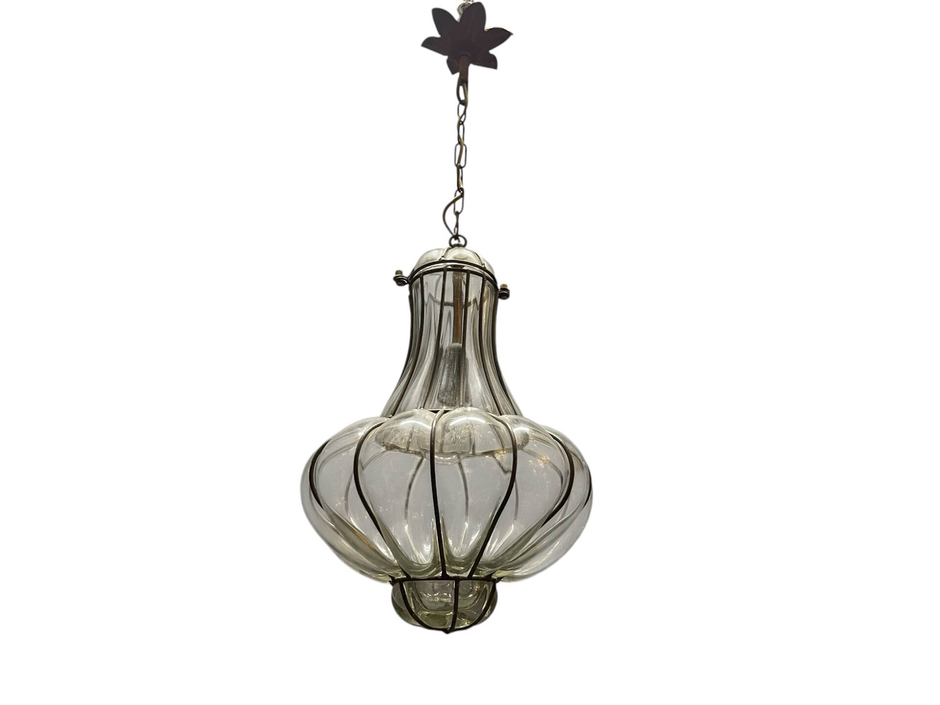 Wrought Iron Murano Glass Light Pendant 1950’s