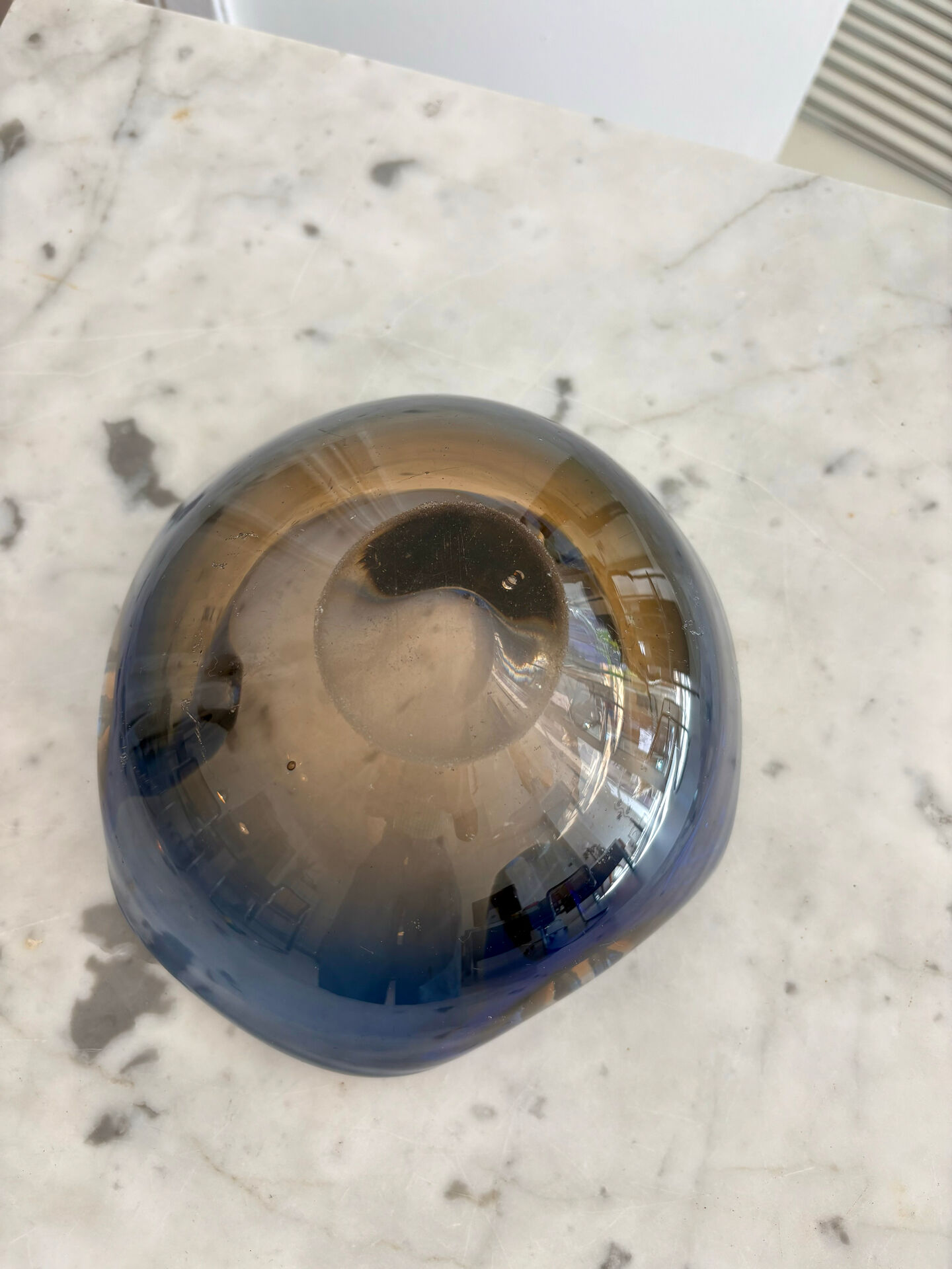 Blue and amber Murano glass ashtray/trinket dish 1960-70s