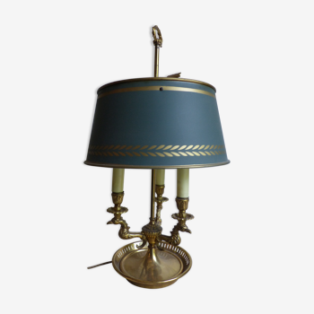 Lampe bouillotte en bronze doré et abat-jour en tôle