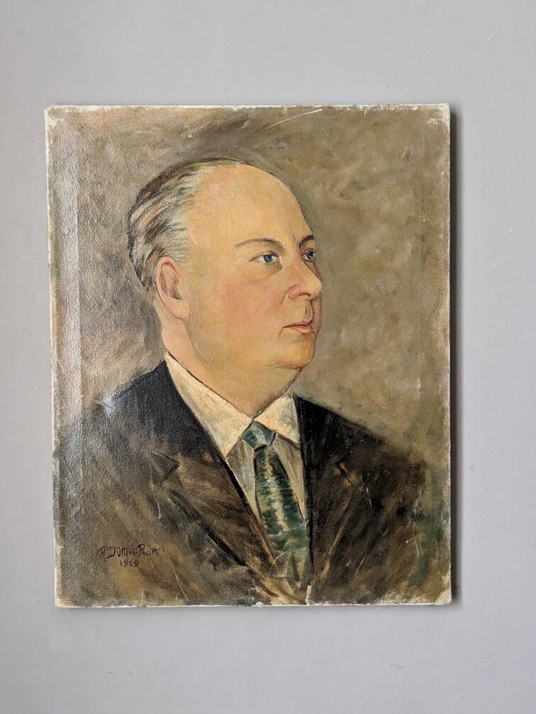 Old oil painting portrait of a man from the 20th century