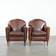 Set of 2  sheepskin art deco design armchairs with warm colours
