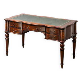 Bureau vintage en bois massif cuir vert 1950