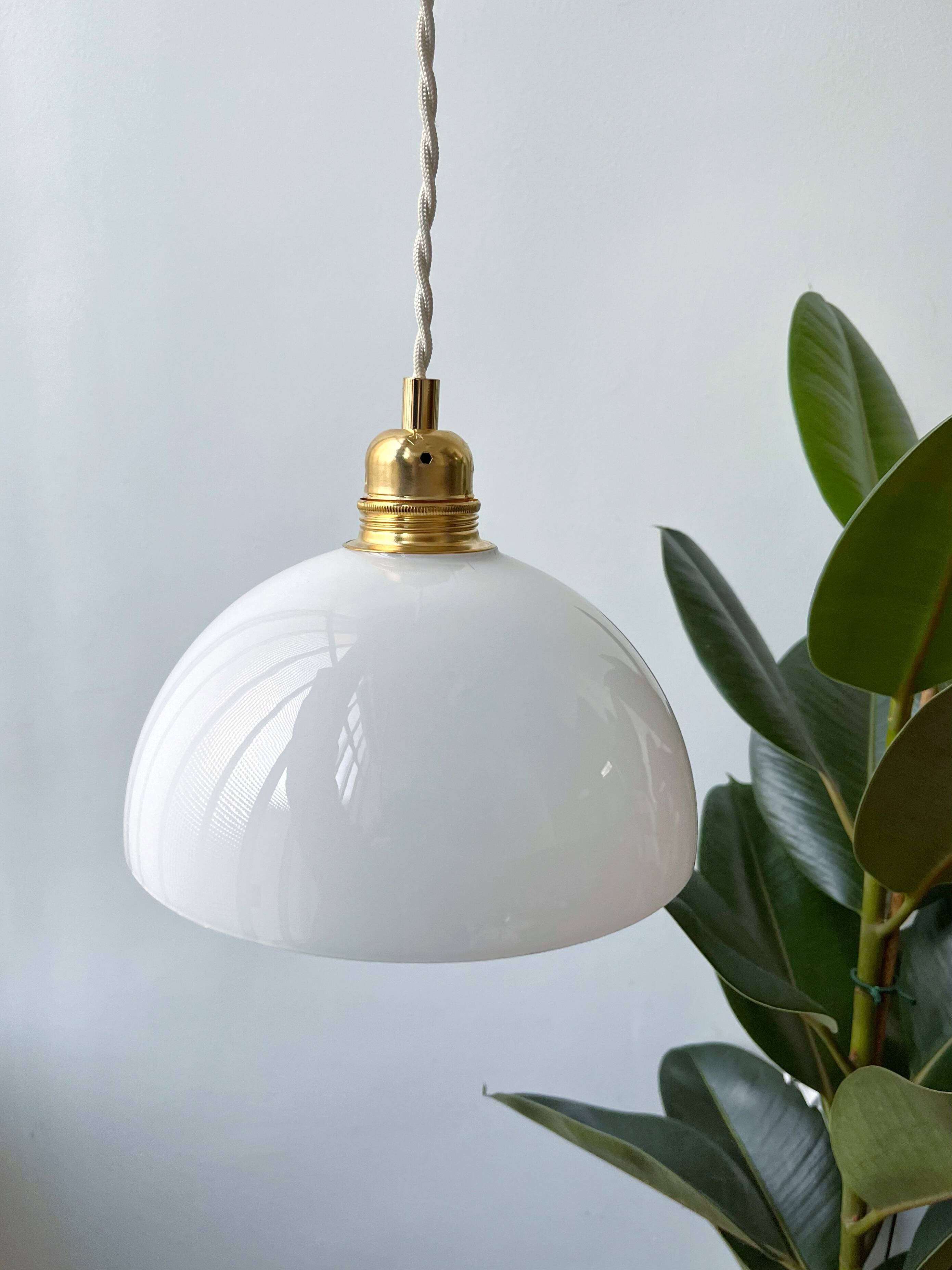 Vintage white glass half-sphere pendant light