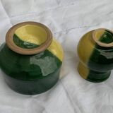 Bol et pot a lait en ceramique émaillé, bicolore jaune et vert vintage 1950