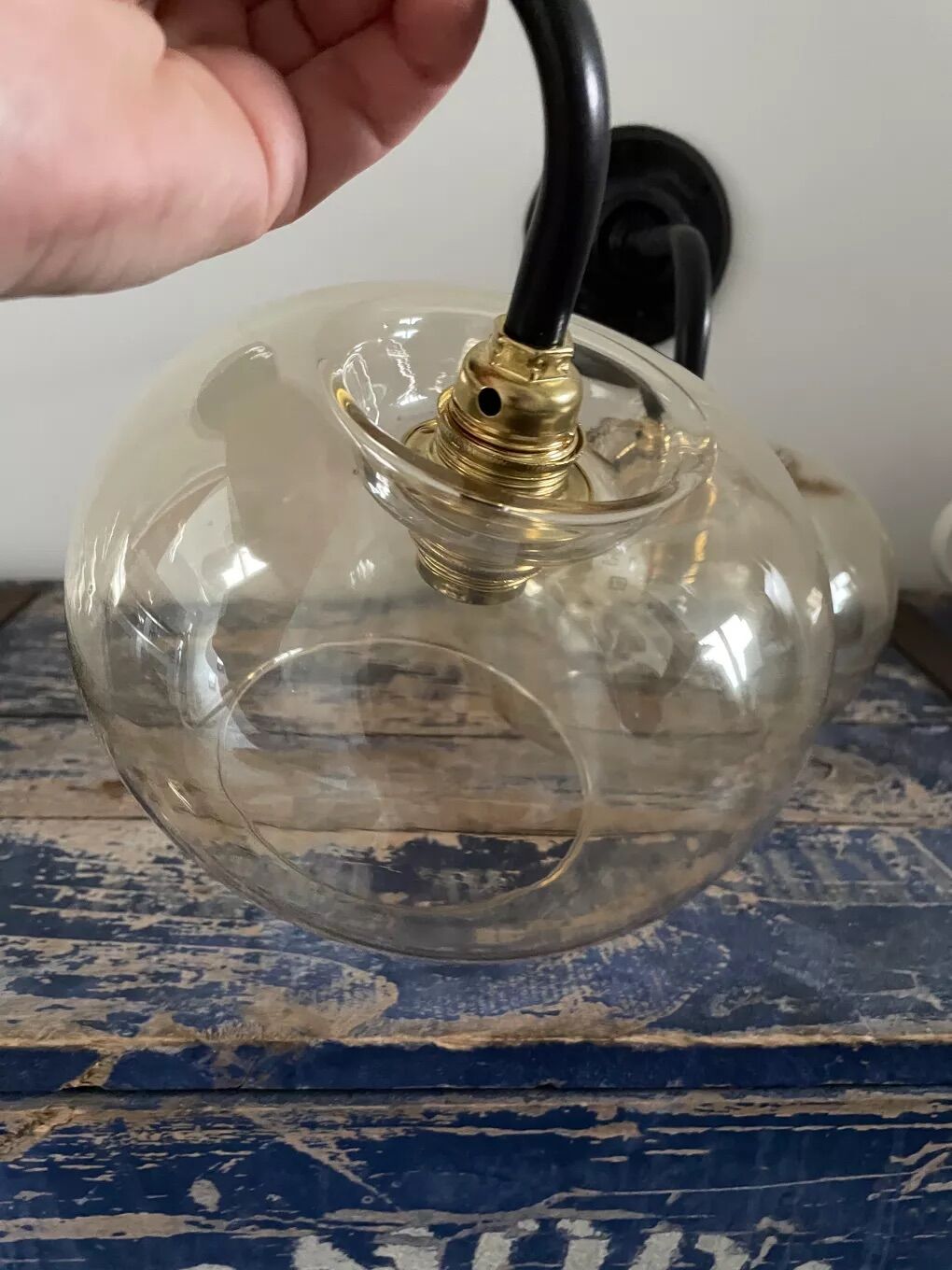 Pair of vintage electrified smoked glass wall lamps