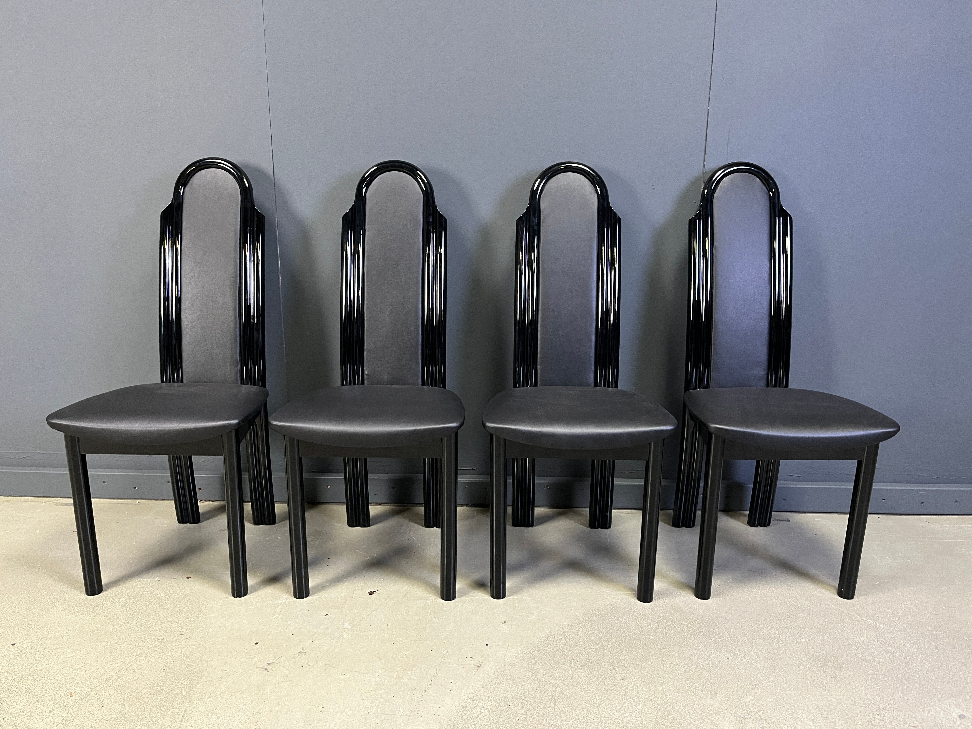 Postmodern lacquered wood Italian dining chairs, 1980s