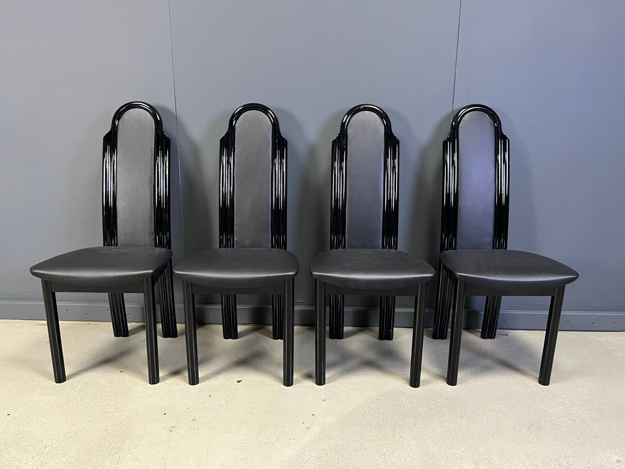 Postmodern lacquered wood Italian dining chairs, 1980s