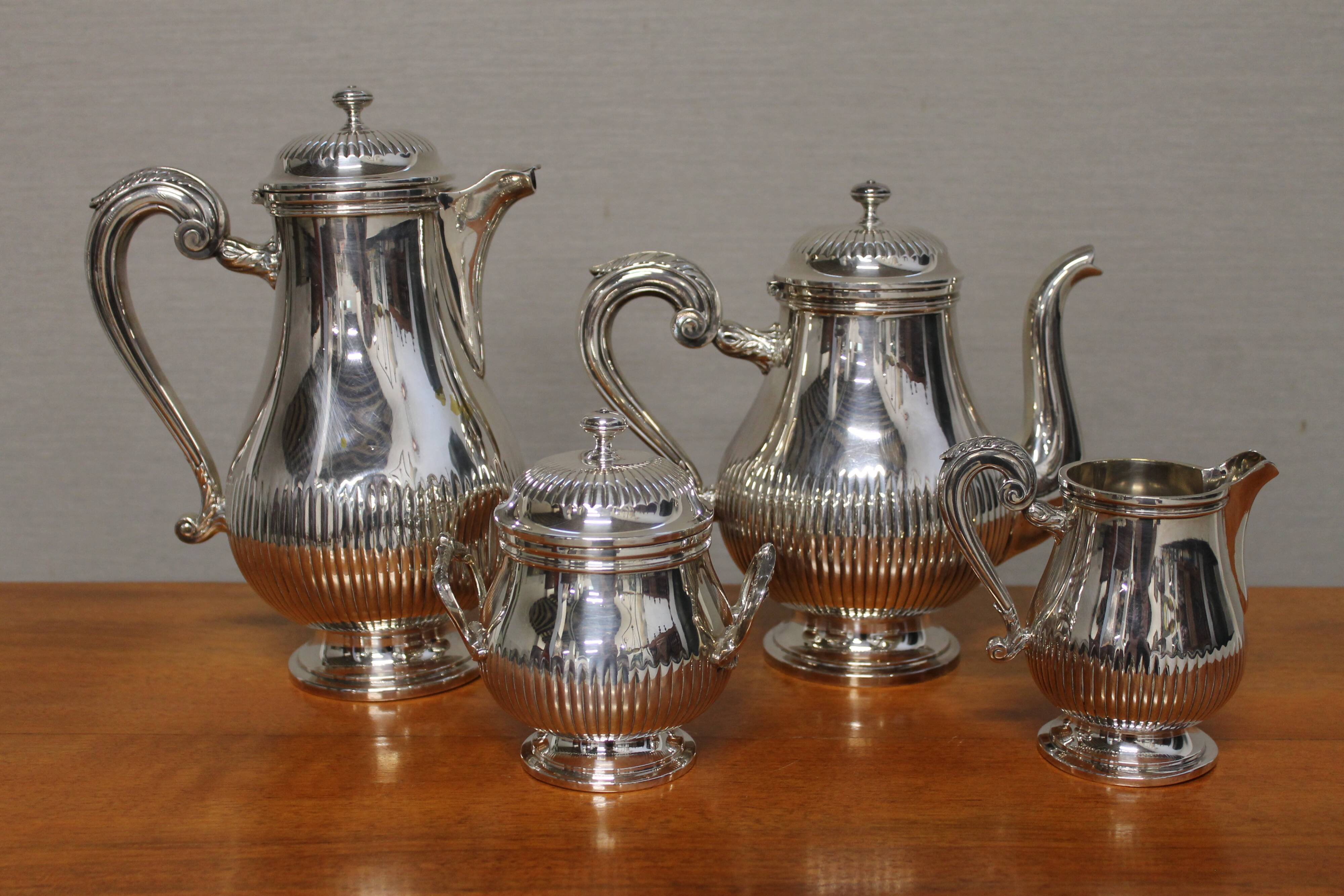 Silver metal coffee set - christofle - gallia collection