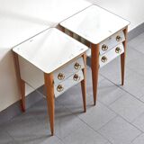 Pair of vintage 1950s mirrored bedside tables