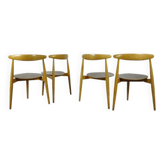 Chaises de salle à manger danoises « cœur » en hêtre et teck, FH4103, bz Hans J. Wegner pour Frity Hansen, années 1950
