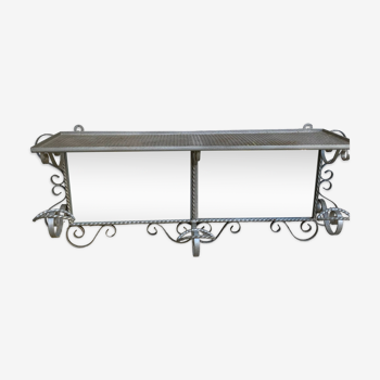 Wall coat rack, wrought iron hook with vintage mirror