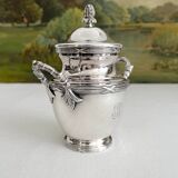 Antique monogrammed silver-plated metal sugar bowl