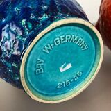 Set of 2 Multi-Color Fat Lava Op Art Pottery Vase Made Bay Ceramics, Germany