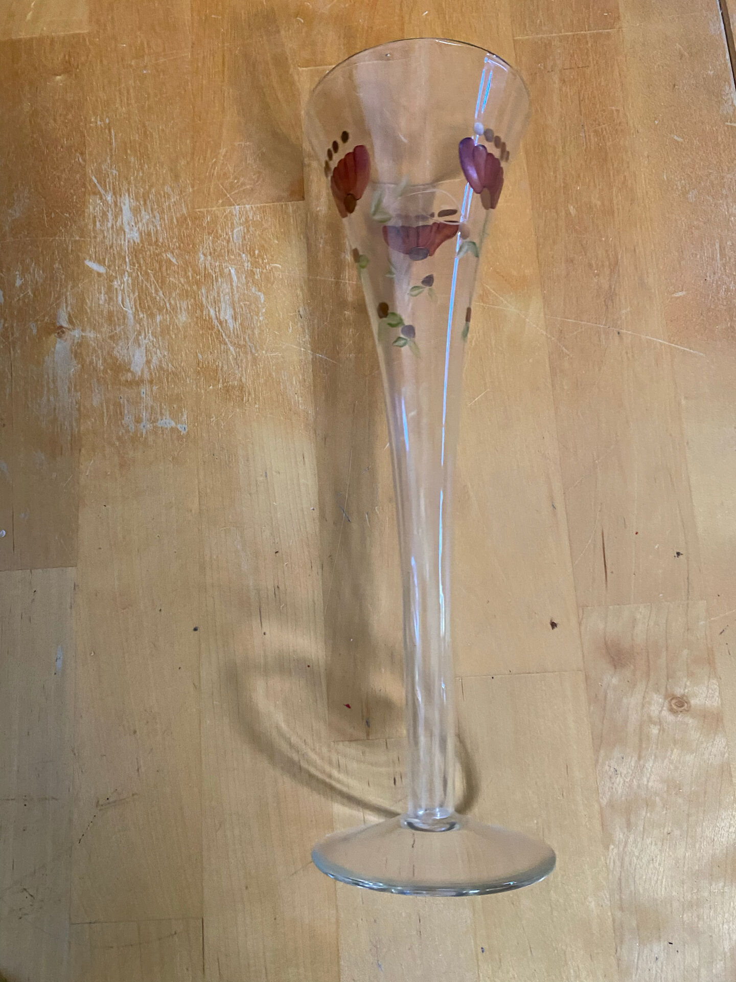 Series 9 Champagne Flutes Fine Glass Hand-Painted Floral Decor Vintage #E3