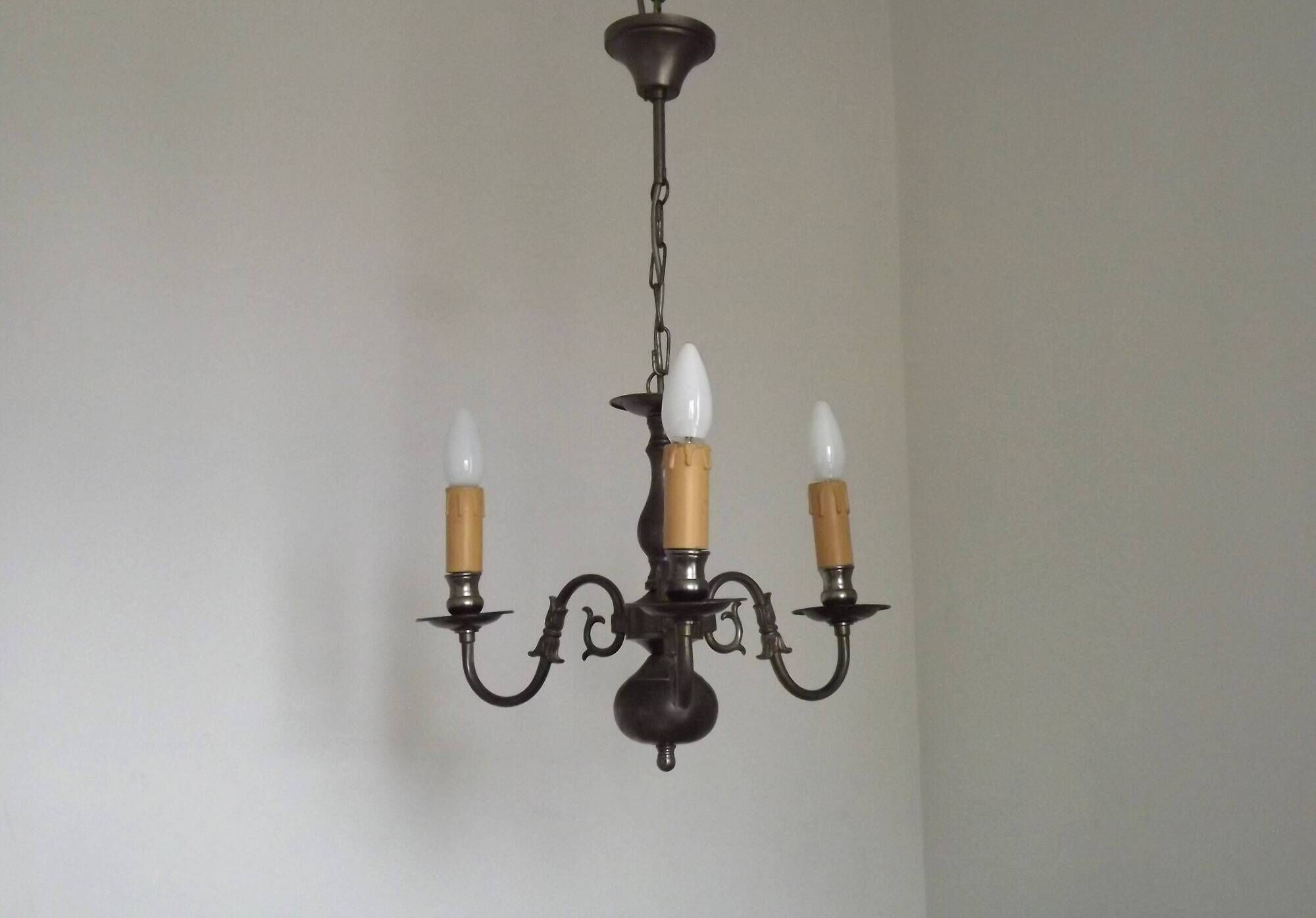 Italian Vintage Silver Brushed Metal 3 Light Flemish Style Chandelier