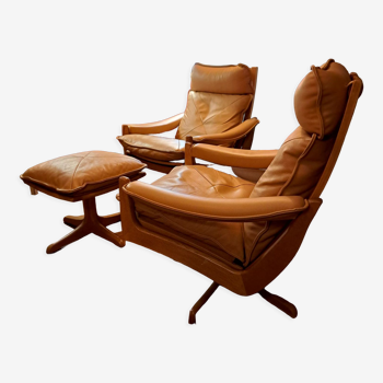 Paires de fauteuils et ottoman par Soda Galvano pour Lied Mobler, Norvège 1970