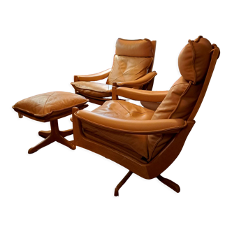 Pairs of armchairs and ottoman by Soda Galvano for Lied Mobler, Norway 1970