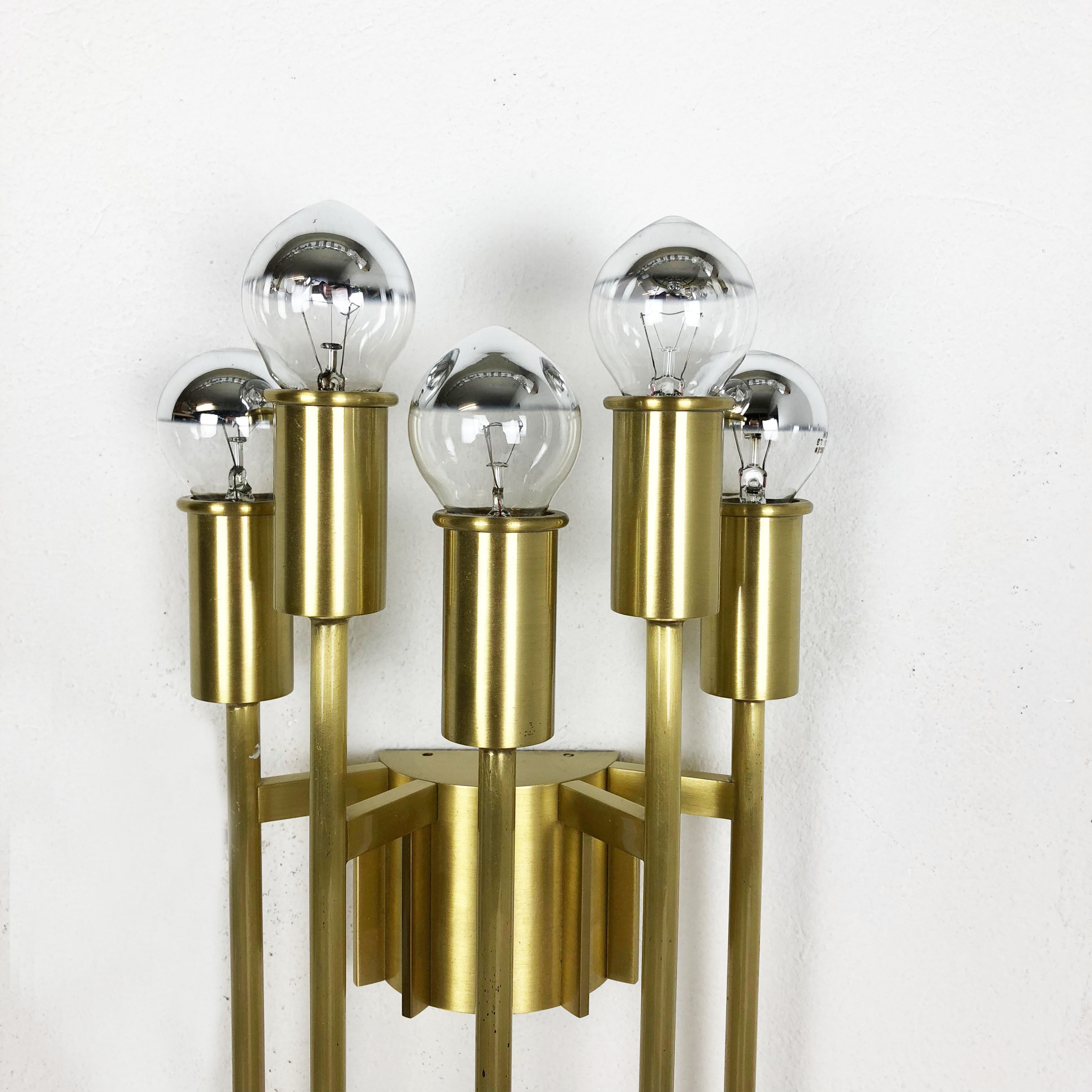 Brass Italian Stillovo Style Theatre Wall Ceiling Light Sconces, Italy, 1970s