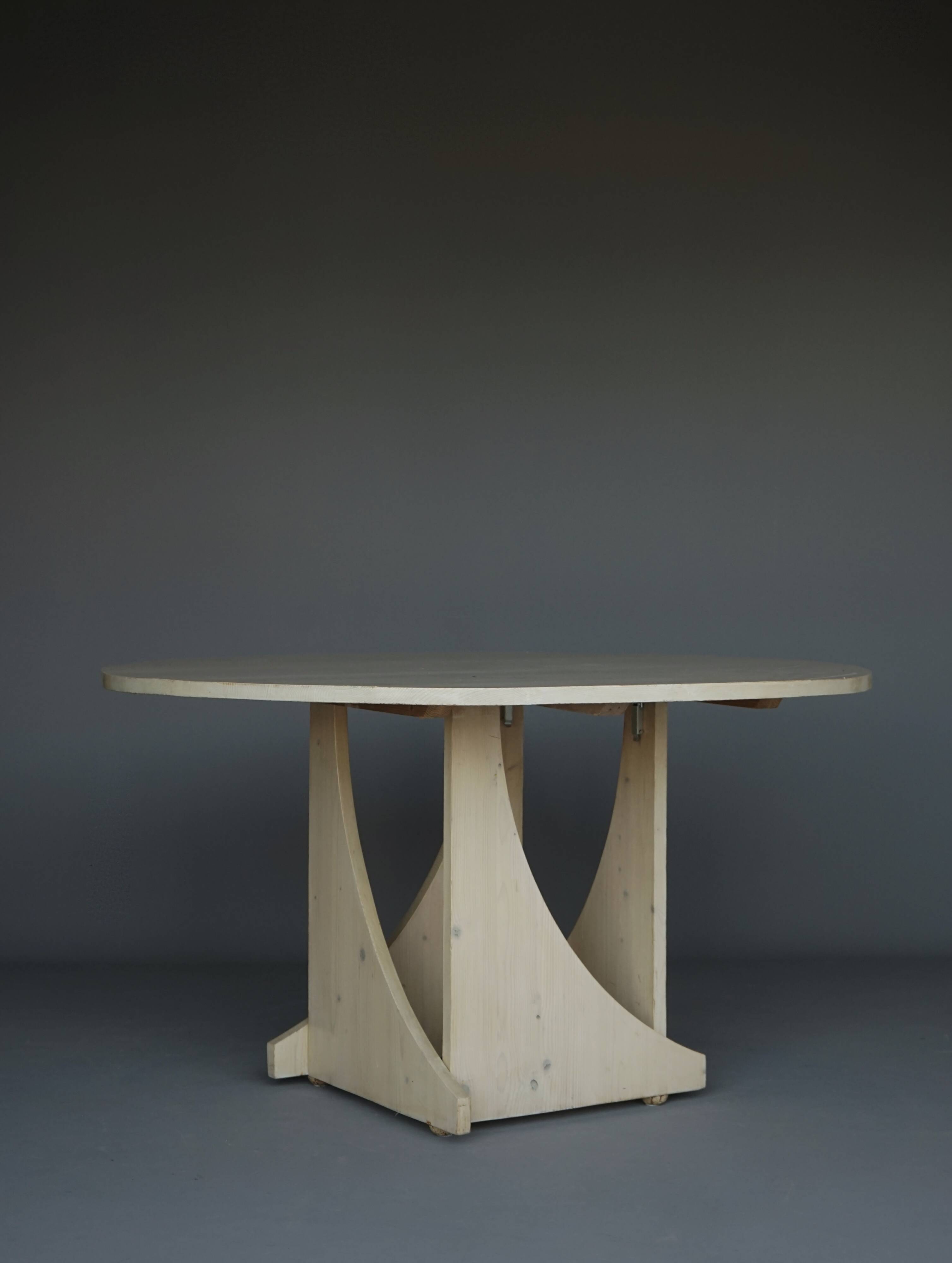 Architectural hand built Dining Table in white washed pine, 1970s