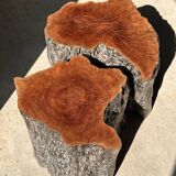 Pair of lychee stools forming a coffee table