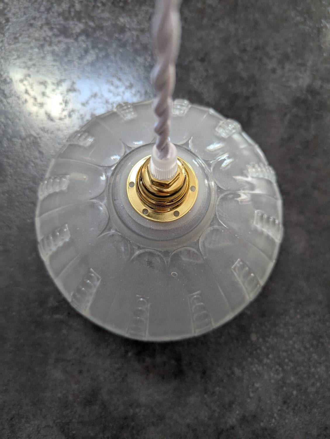 Antique opalescent pressed glass cup pendant lamp, art deco portable lamp