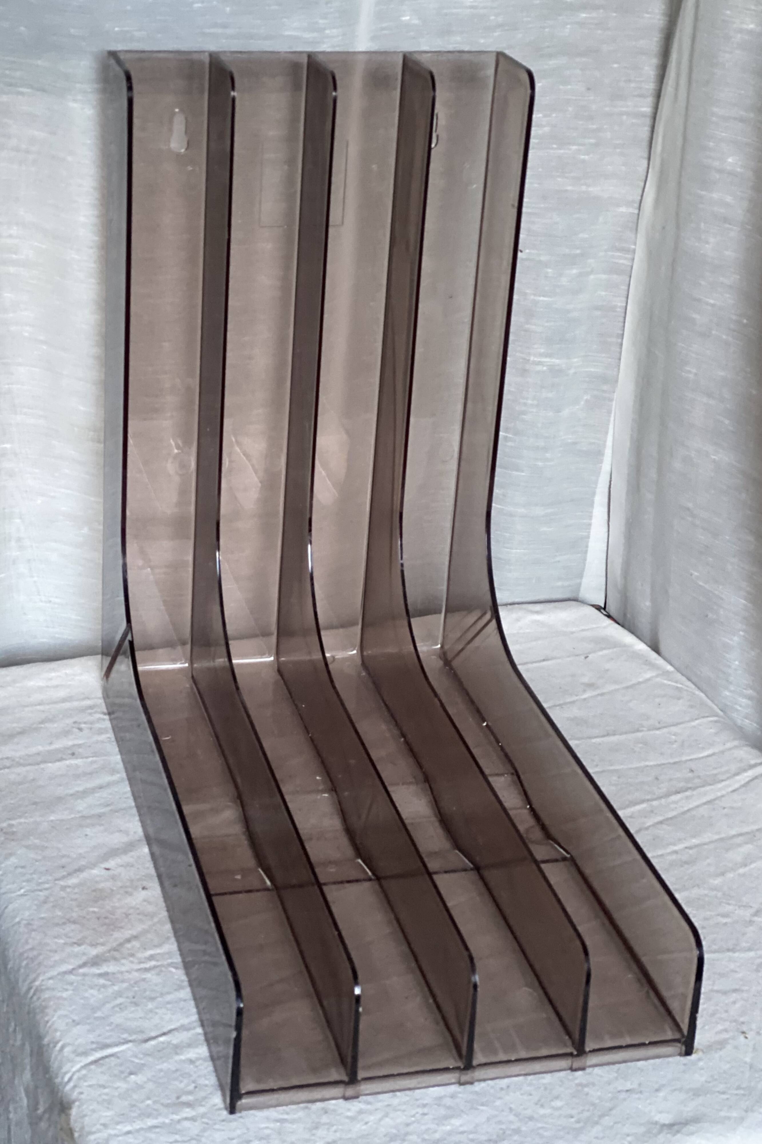 Vintage 1970s smoked Plexiglas vinyl record shelf unit