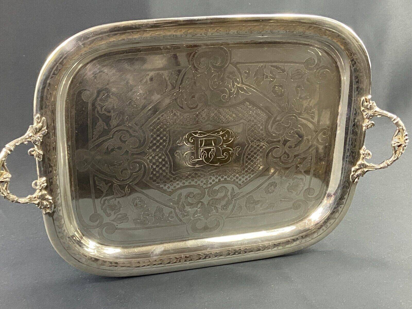 Large tray with monogrammed handles in silver metal 19th century Napoleon III
