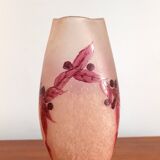 Legras vase ruby series in flowers in acid-etched glass