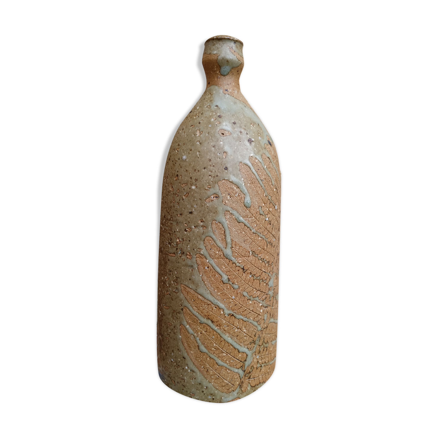 Sandstone bottle with inlaid fern décor by Alain Bernard Breton potter