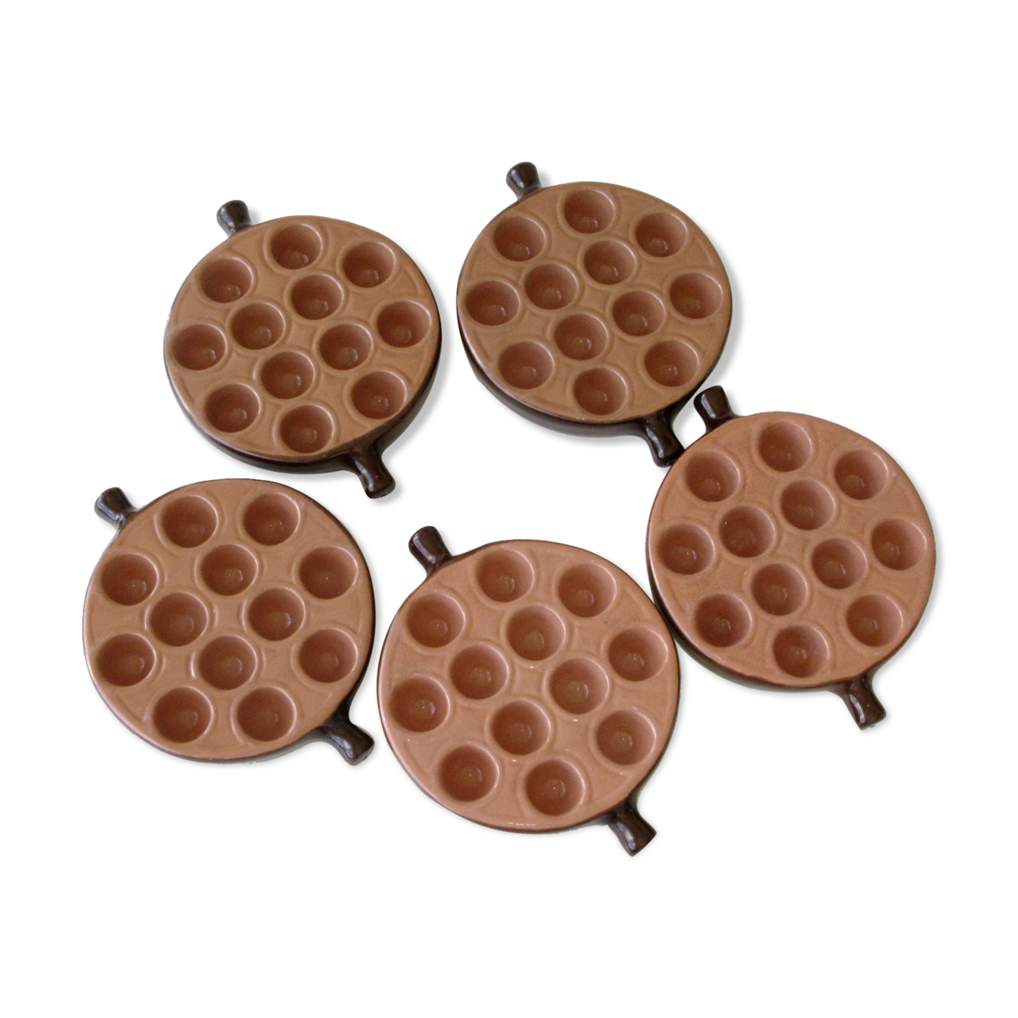 Emile Henry snail service - 5 Poêlons 12 holes - Caquelons marron
