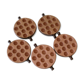 Emile Henry snail service - 5 Poêlons 12 holes - Caquelons marron