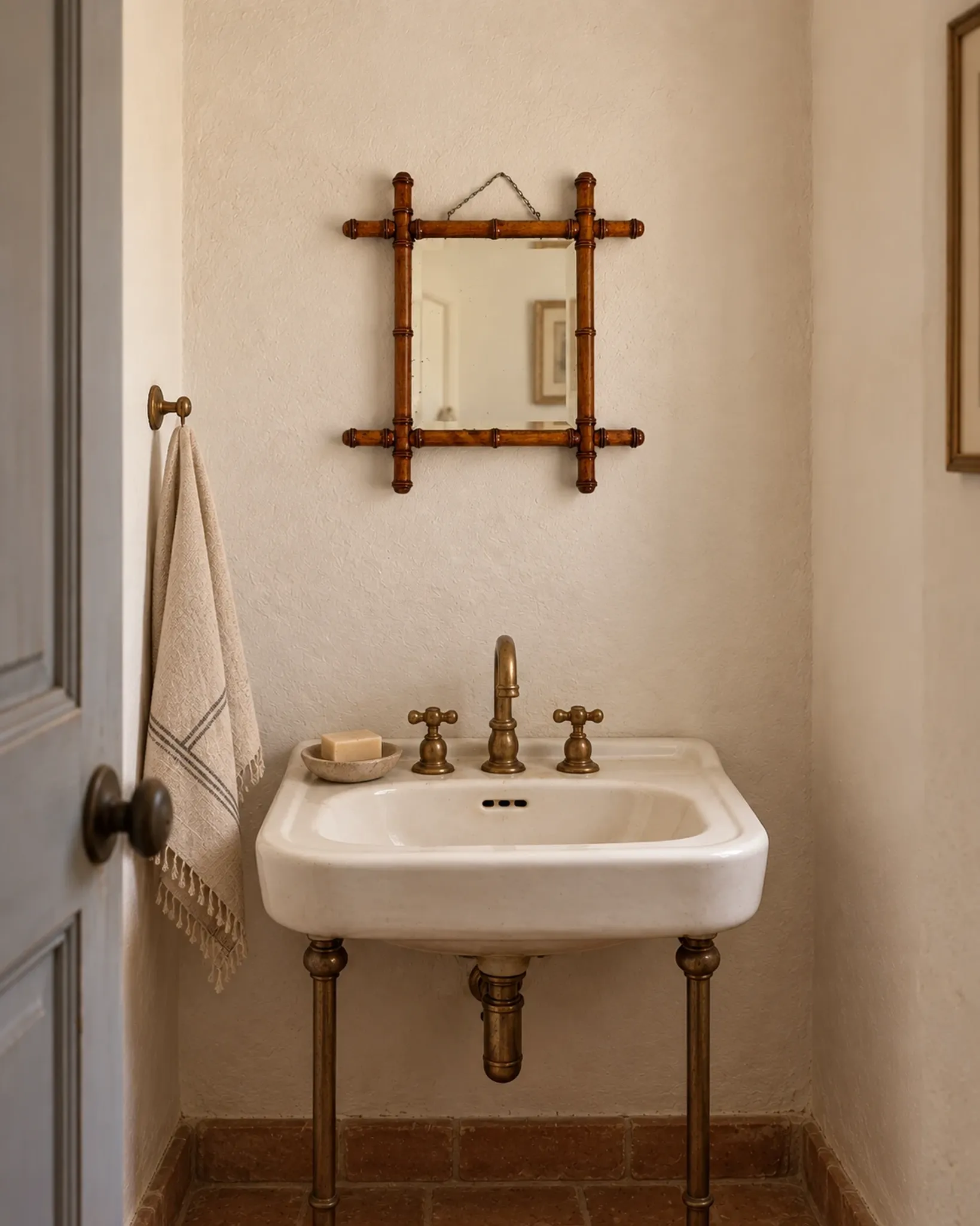 Antique Faux Bamboo Mirror, Bevelled Glass, France, c.1900, Original Patina