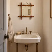 Antique Faux Bamboo Mirror, Bevelled Glass, France, c.1900, Original Patina