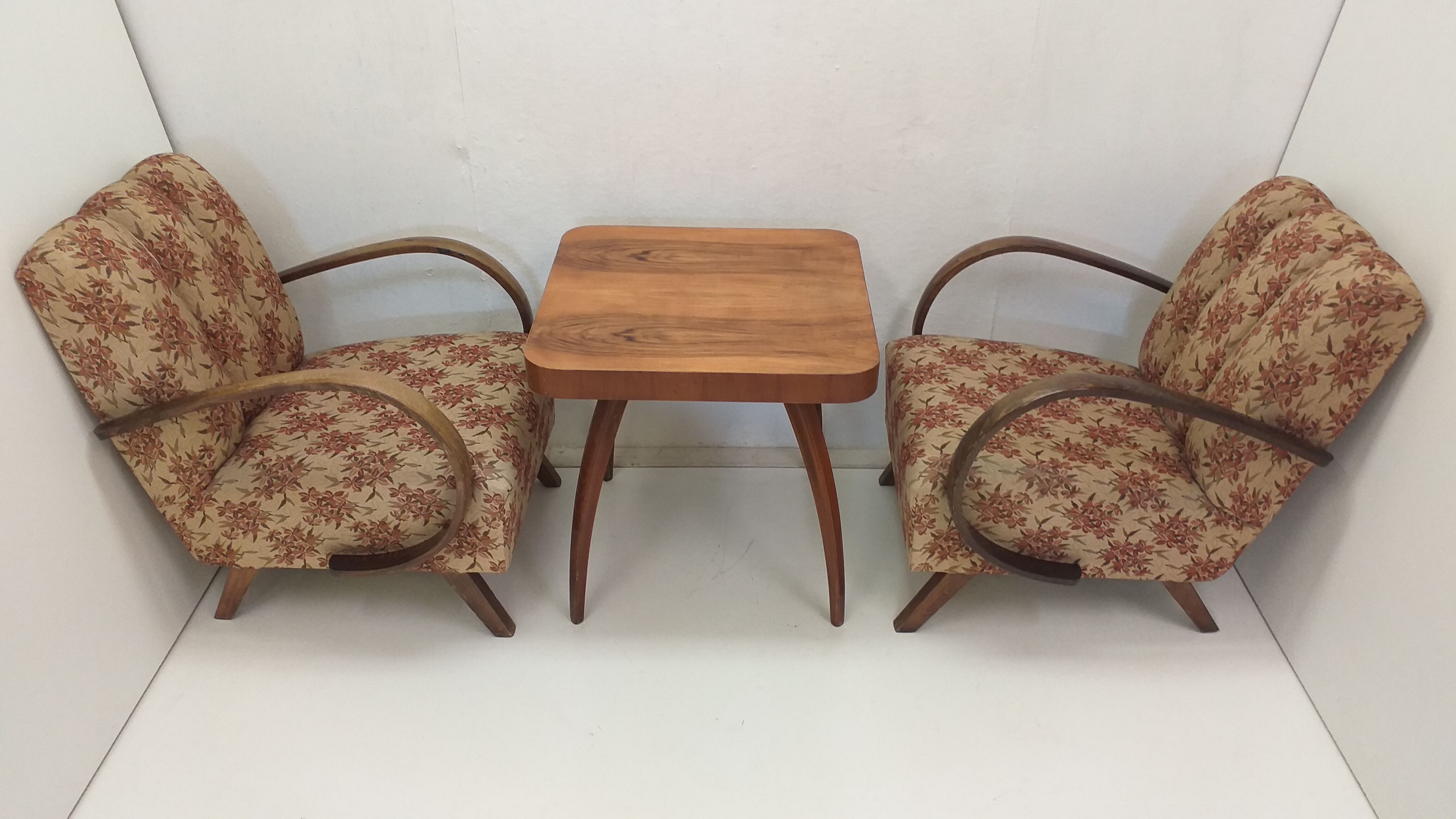 Set of 2 armchairs H 410 Halabala and coffee table for UP Závody, Czechoslovakia