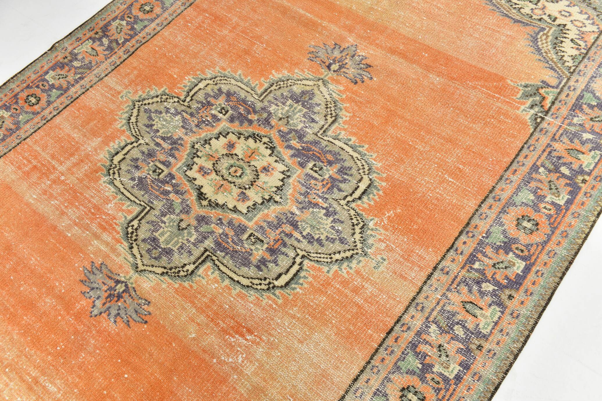 Green & Orange Turkish Vintage Rug, 182x286Cm