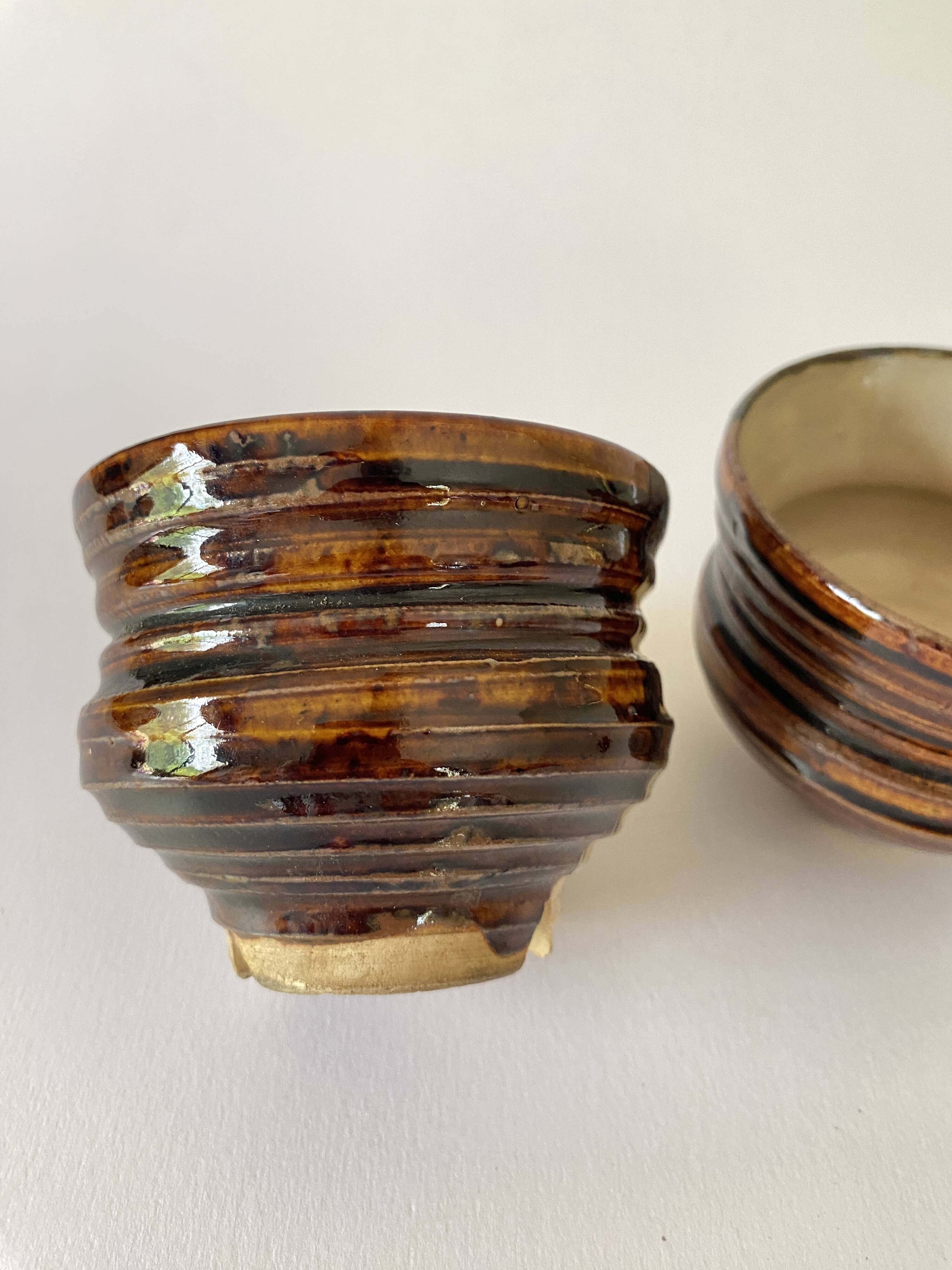 Duo of enamelled earthenware pots, Tunisia