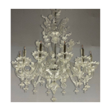 Venetian Chandelier in Colorless Murano Glass, 12 Light Arms, Circa 1900