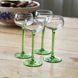 4 vintage liqueur glasses with green tulip base